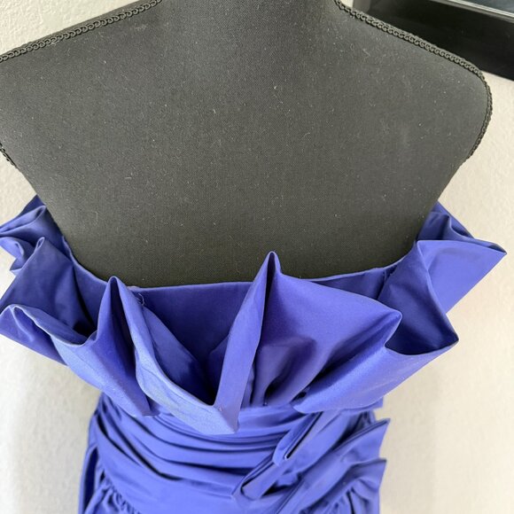 VINTAGE 80s Prom Glam Nili Martin Ruched Bow Strapless Purple Party Dress Sz XS - Picture 10 of 16